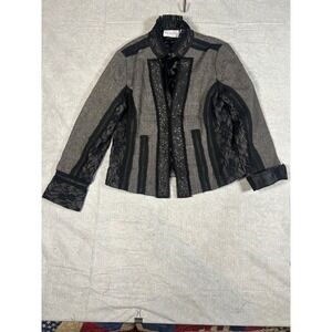 Bleu Bayou Black Gray Tweed Lace Sequin Blazer Jacket Women's Size M